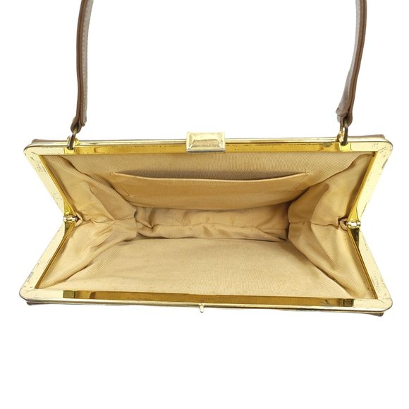 Vintage Brown Faux Leather Handbag Top Handle Clasp Closure Womens Retro Purse - Picture 6 of 11